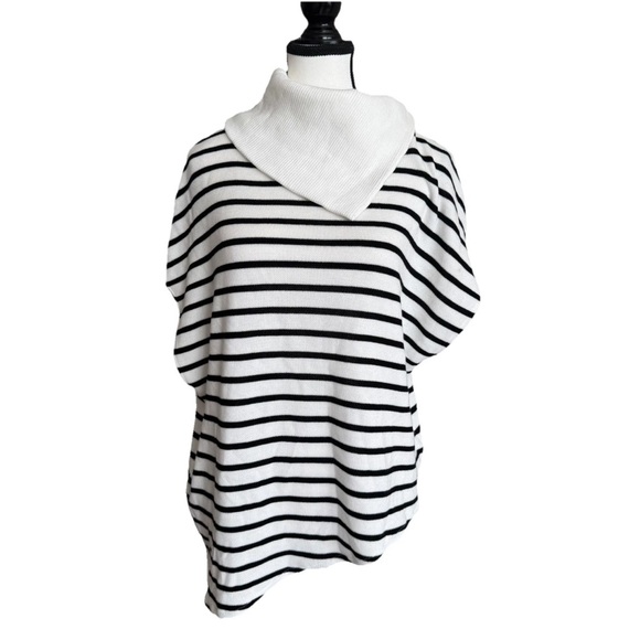 ZARA Sweater Top Small Black White Stripe Cap Sleeves Cowl Neck Asymmetrical NWT - Picture 2 of 9